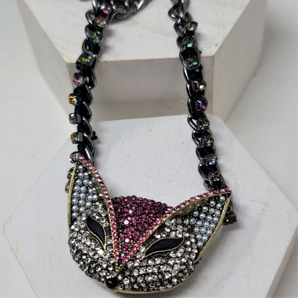 Betsey Johnson Rhinestone Fox Necklace  Pink Silver bronze - Picture 8 of 8